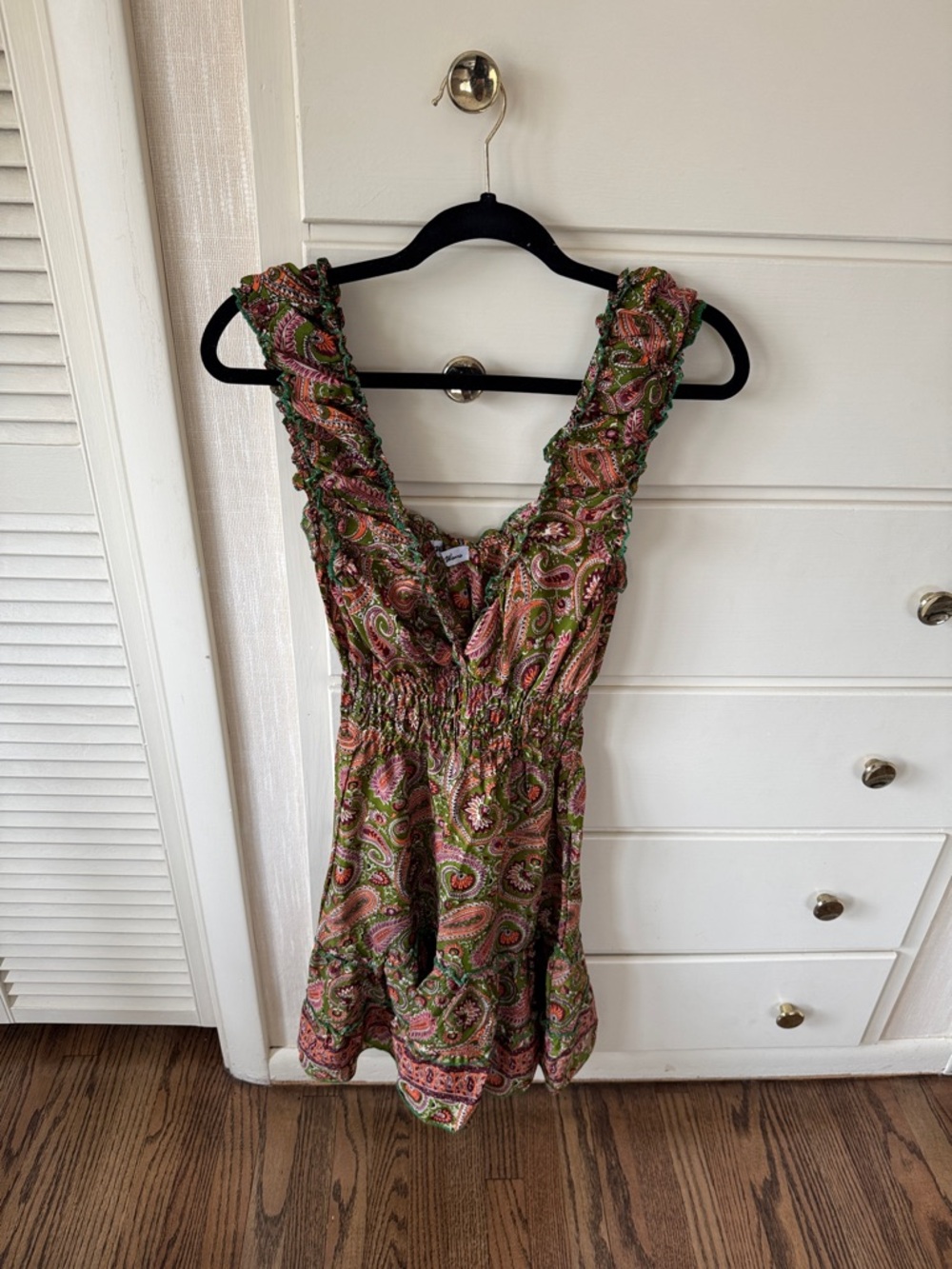 Paisley Smocked Waist Sleeveless Dress in Pink & Green